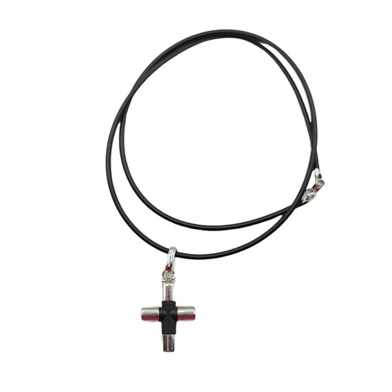 18k White Gold Cross Pendant Poly Cord Necklace,