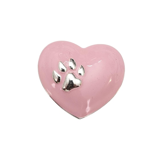 Pet Friends Pink Enamel Heart Brooch Paw Print Pin C823
