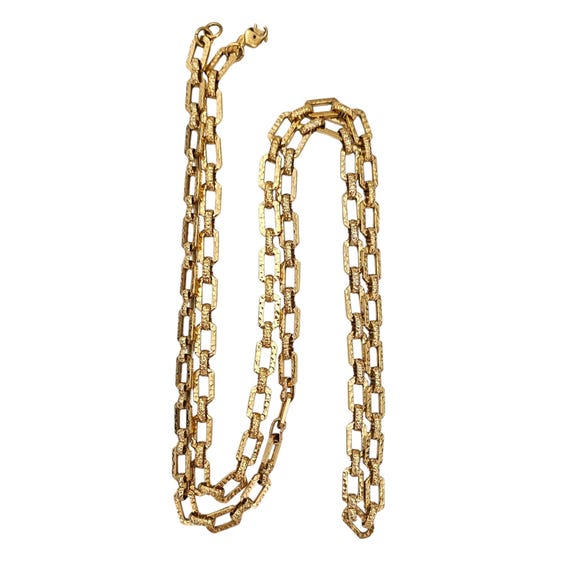 Monet Gold Tone Large Paper Clip Hammered Chain Necklace, 36" Long Sister Clasp L547