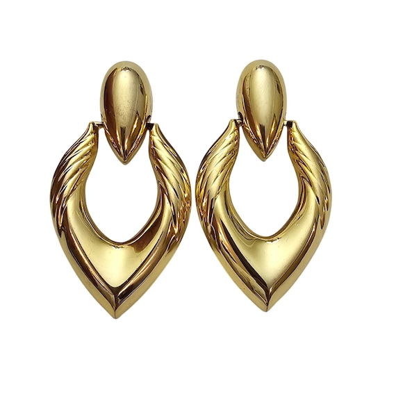 Gold Tone Vintage Knocker Clip On Repousse Earrings C793