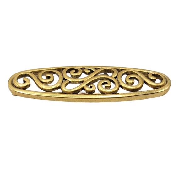 Yves Saint Laurent Goldtone Oval Open Scroll Broo… - image 4