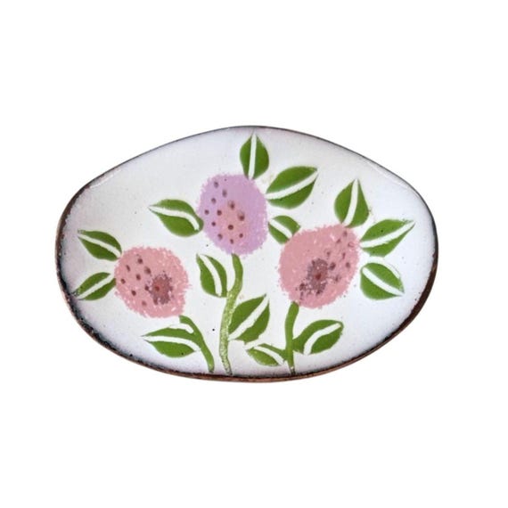 White Pink Green Porcelain Copper Flower Pin, J19