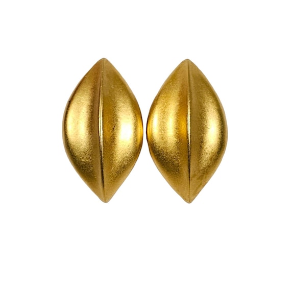 Matte Gold Tone Modernist Minimal Oval Clip On Earrings L207