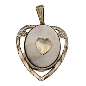 Sterling Silver Gold-Plated Mother Of Pearl Inlay Locket With Old Photos Pendant