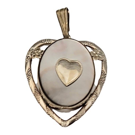 Sterling Silver Gold-Plated Mother Of Pearl Inlay Locket With Old Photos Pendant