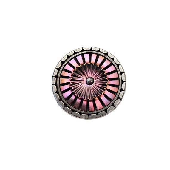 Vintage Glass Pink Purple AB Czech Style Wheel Button Steel Cut Center J916