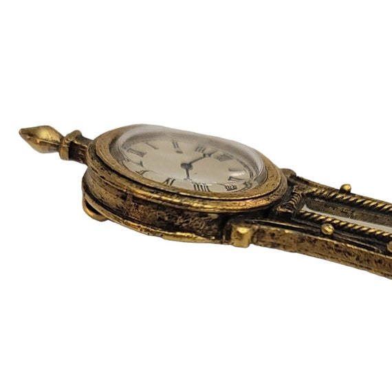 Gold Tone Grandfather Clock Face Statement Brooch… - image 3