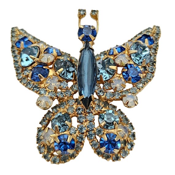 Juliana Blue White Prong-Set Rhinestone Butterfly Brooch