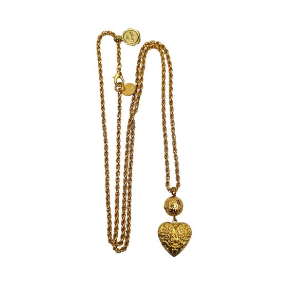 Anne Klein New Old Stock Puffy Heart Pendant Gold-Tone Chain Necklace, J844