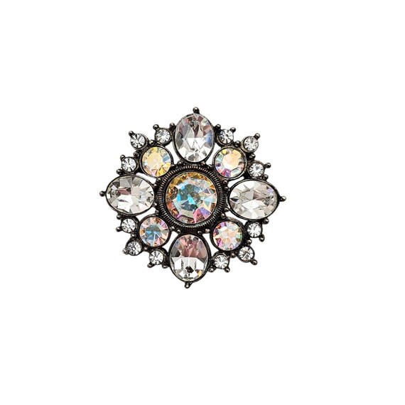 Anne Klein Brooch Rhinestone Cross Snowflake Cluster AB Glass Pin, Signed L568