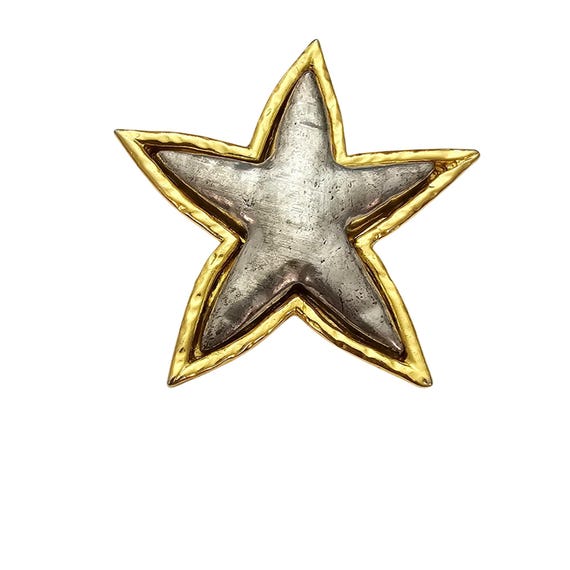 Edouard Rambaud Star Brooch, Hammered Silver, Gold Edge C-Clasp Pin Signed, J511
