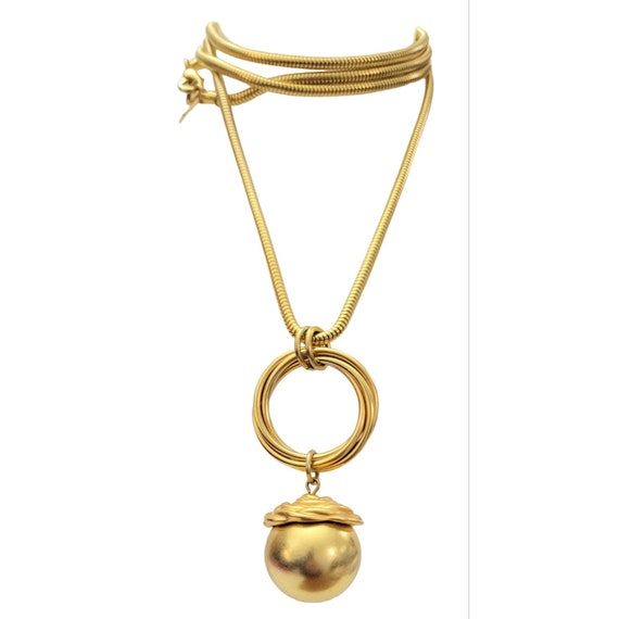 Anne Klein Vintage Gold Tone Pendant Snake Chain Necklace 34” Long,  K182