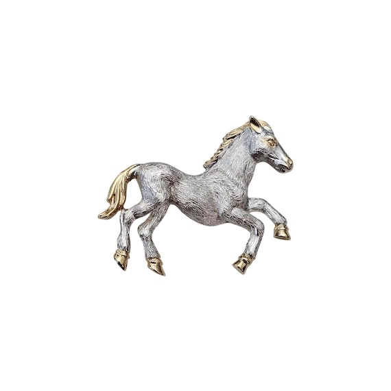 Park Lane Horse Brooch Silver, Gold Tone Pin Signed, 609