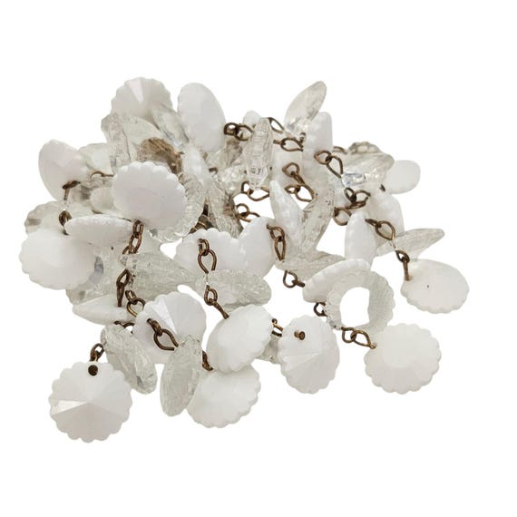 Clear White Lucite Disc Beads Waterfall Brooch, Cha Cha L845
