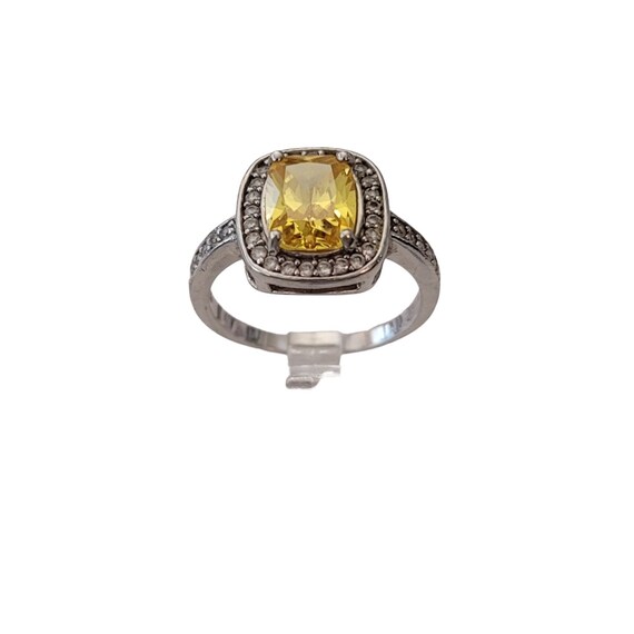 Sterling Silver Clear Yellow CZ Cushion Cut Ring Size 7.5 E835