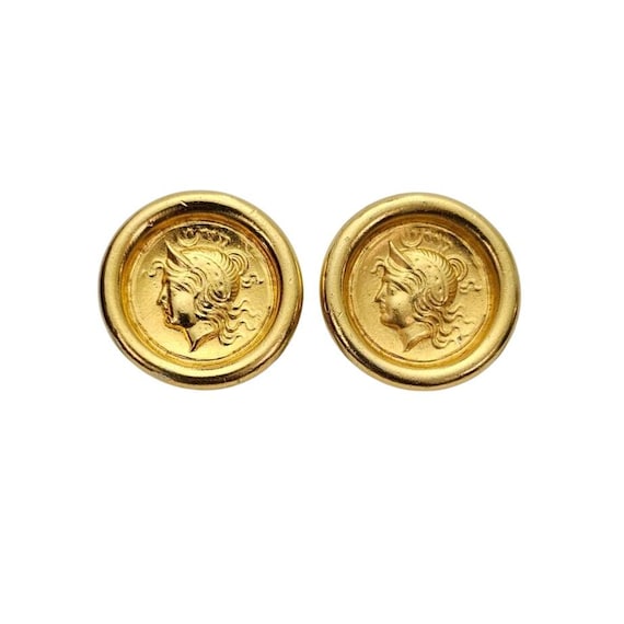 Gold Tone Coin Clip-On Matte Designer Style Earrings J879