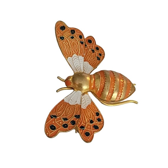 Spain Enamel Toledo Ware Metal Insect Moth Brooch… - image 5