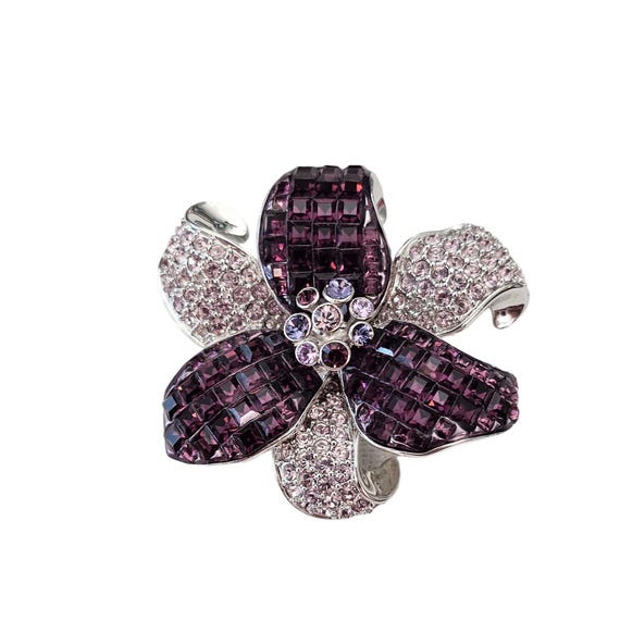 Swarovski Swan Logo Purple Crystal Flower Brooch L299