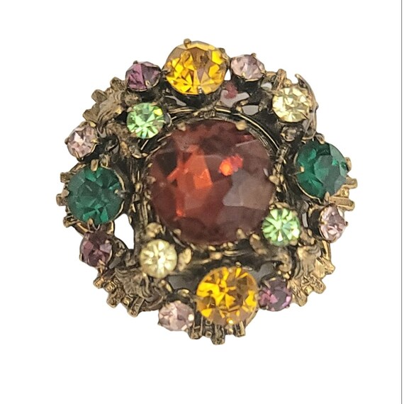 Germany Austria Style Gold Tone Multicolor Cluster Brooch M317
