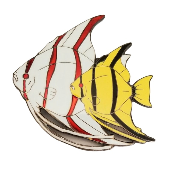 Sterling Silver White Yellow Cloisonne Enamel Angel Fish Pin Brooch