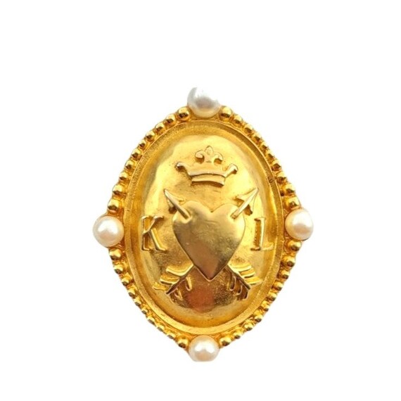 Karl Lagerfeld Goldtone Faux Pearl Signature Pin - image 1