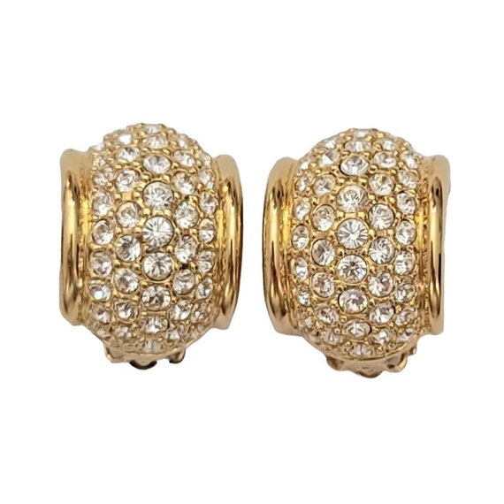 Swarovski Gold Tone Clear Crystal Rhinestone Half Hoop Clip On Earrings, Signed E977