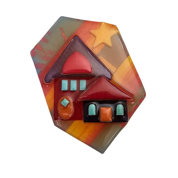 Lucinda Red Black Purple House Star Brooch Pin J498