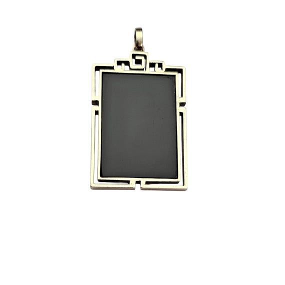 Sterling Silver Square Rectangle Caged Onyx Pendant C676
