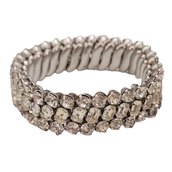 Silver Tone Made in Japan Stainless Steel Clear Rhinestone Expansion Bracelet K700