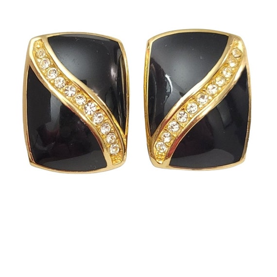 Christian Dior Gold Tone Black Enamel & Clear Rhi… - image 1