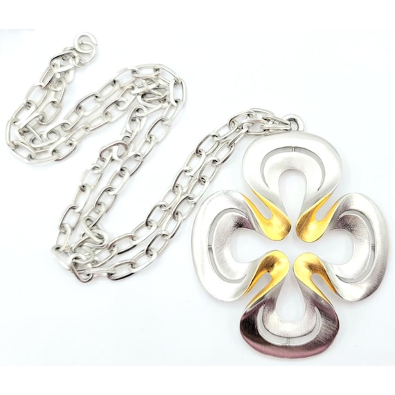 Trifari Crown Over T Silvertone Goldtone Open Cross Pendant Large Link Chain Necklace 28"