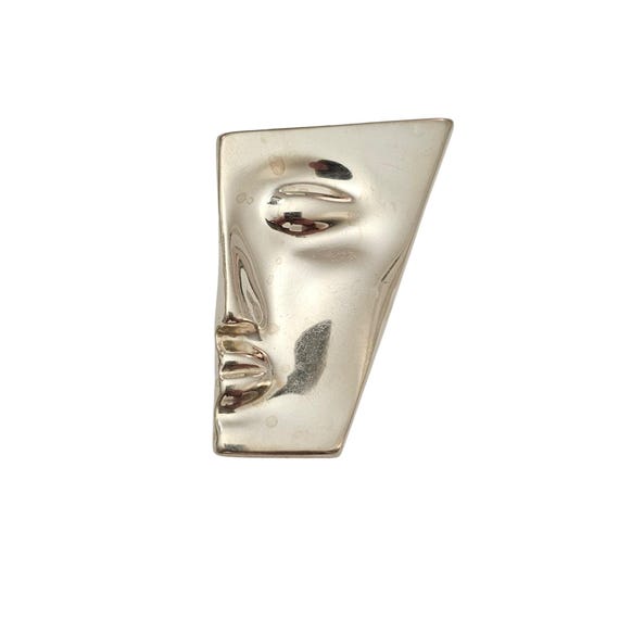 Sterling Silver Mexico Face Brooch TC-66 Repousse Modernist Pin C945