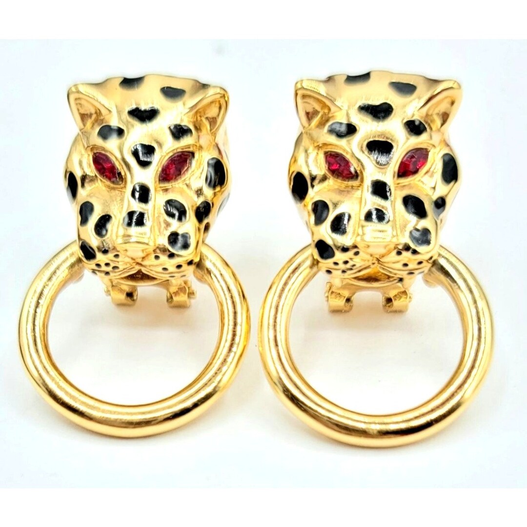 ピアス Brass Rhinestone Cheetah Head Earrings Sexy Leopard / Panther Rhinestone Earrings - Safari Swag - Etsy