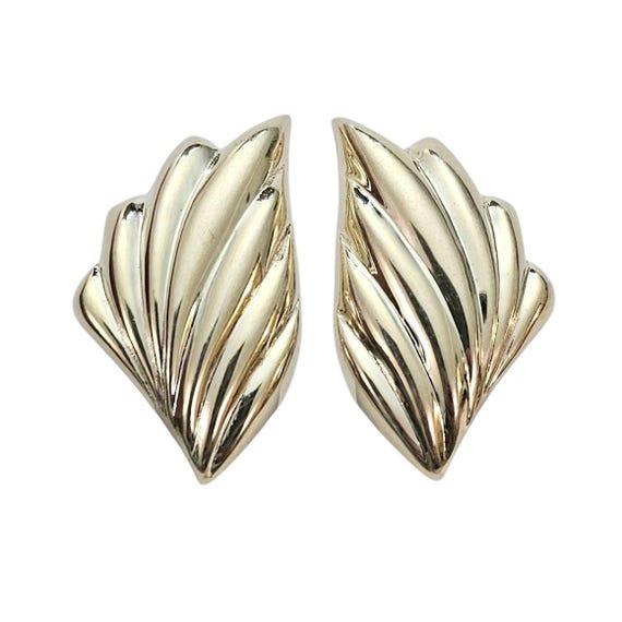 Sterling Silver Italy Puffy Fan, Plume Clip On Earrings Modernist Shell