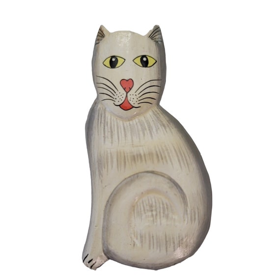 Gray White Painted Wood Pin Brooch E527