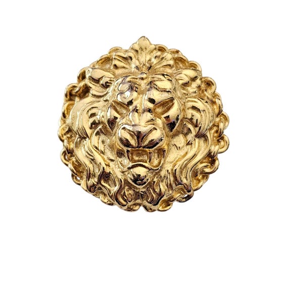 Ann Klein Glossy Gold Tone Round Lion Brooch Pin