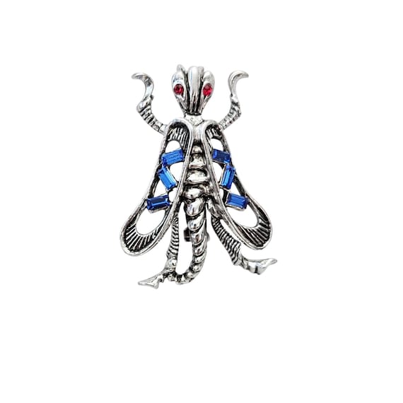 Bug Brooch Vintage Blue Baguette Rhinestone Fly Wasp Pin 608