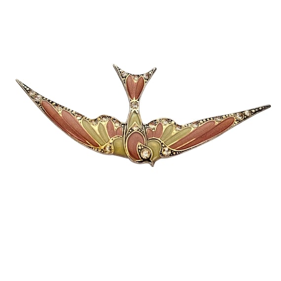 Catherine Popesco Swallow Swift Brooch Enamel Rhinestone Pin Signed C613
