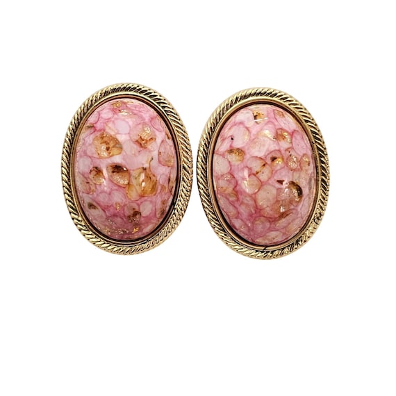 Pink Domed Oval Art Glass Cab Clip On Earrings C685
