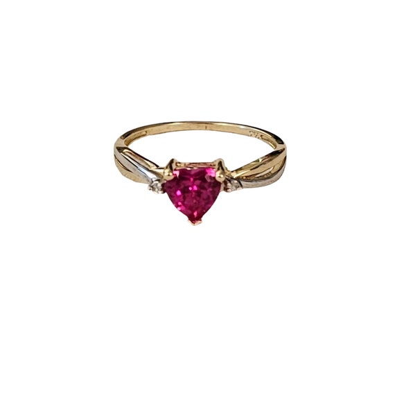 10K Yellow And White Gold Diamond Accent Ruby Heart Ring Size 7, L166
