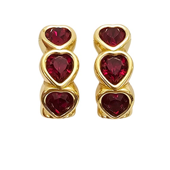 Swarovski Red Crystal Hearts Post, Half Hoop Earrings J512