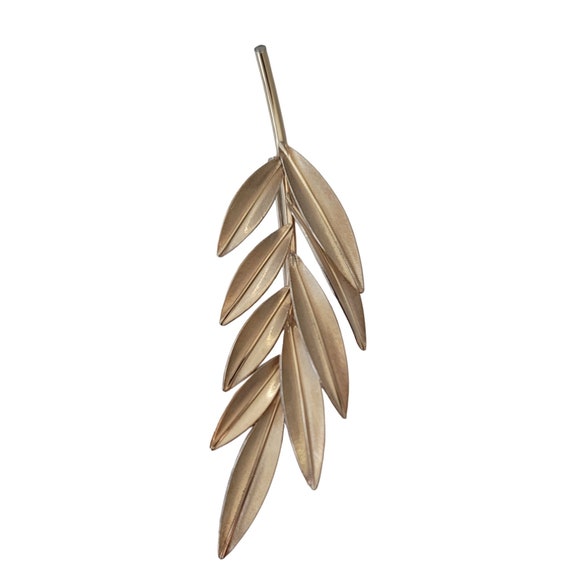 Krementz Gold Tone Leaf, Feather Brooch Pin, Signed E688