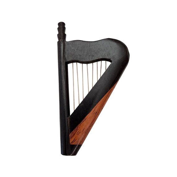 Black Brown Wood Stringed Harp Pin L339