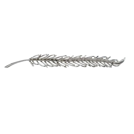 Coro Silver Tone Feather Fern Leaf Statement Brooch Pin, Signed