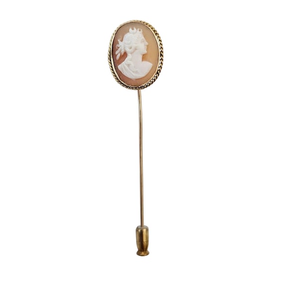 10K Yellow Gold Cameo Stick, Lapel Cameo Pin