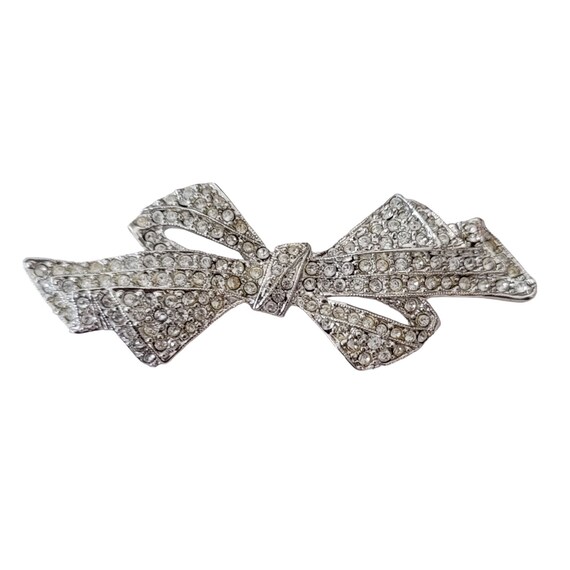 St. John Clear Pave Rhinestone Bow Brooch Pin, Signed E636