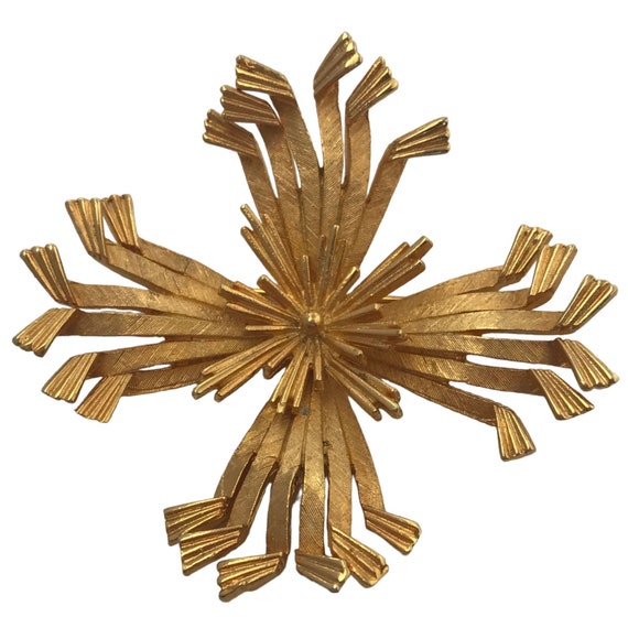 Corocraft Gold Tone Textured Maltese Cross Pin Bro