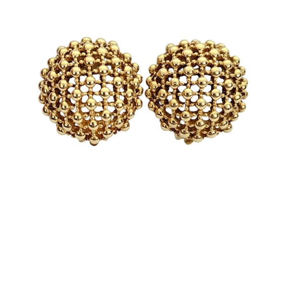 14K Yellow Gold Clip-On Domed Hobnail Earrings