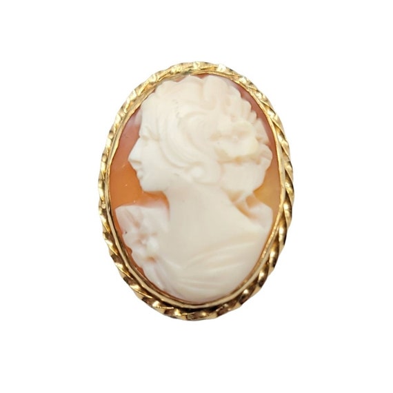14K Gold GF Young Woman Left Face Shell Cameo Pin Pendant Brooch