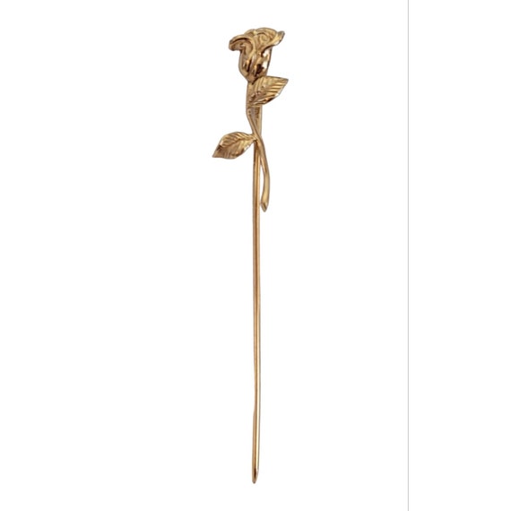 14K Yellow Gold Stemmed Rose Lapel Stick Pin K553